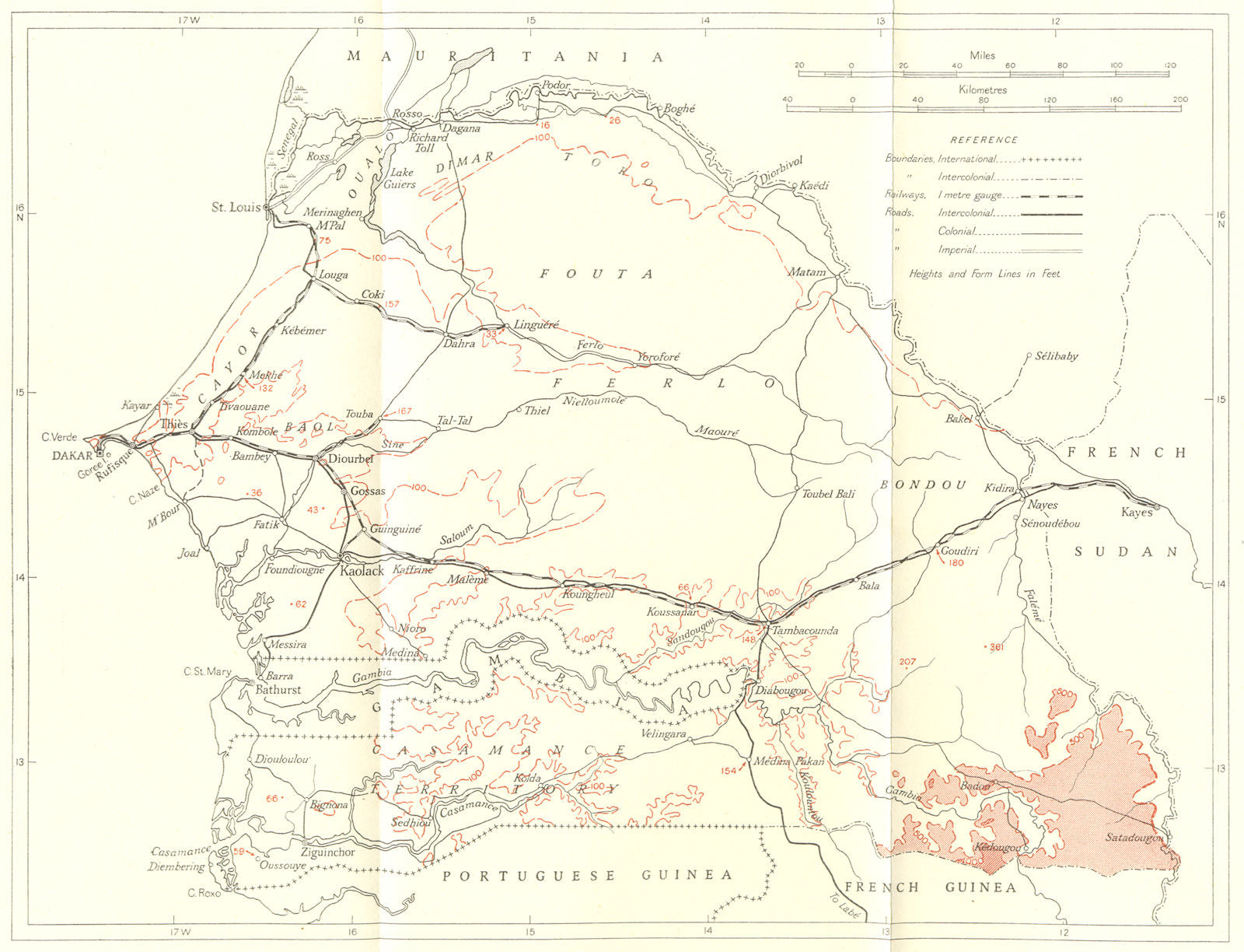 SENEGAL. Senegal and the district of Dakar. Senegal 1944 old vintage map chart